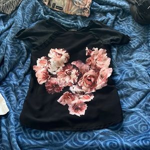 zara black floral top short sleeve